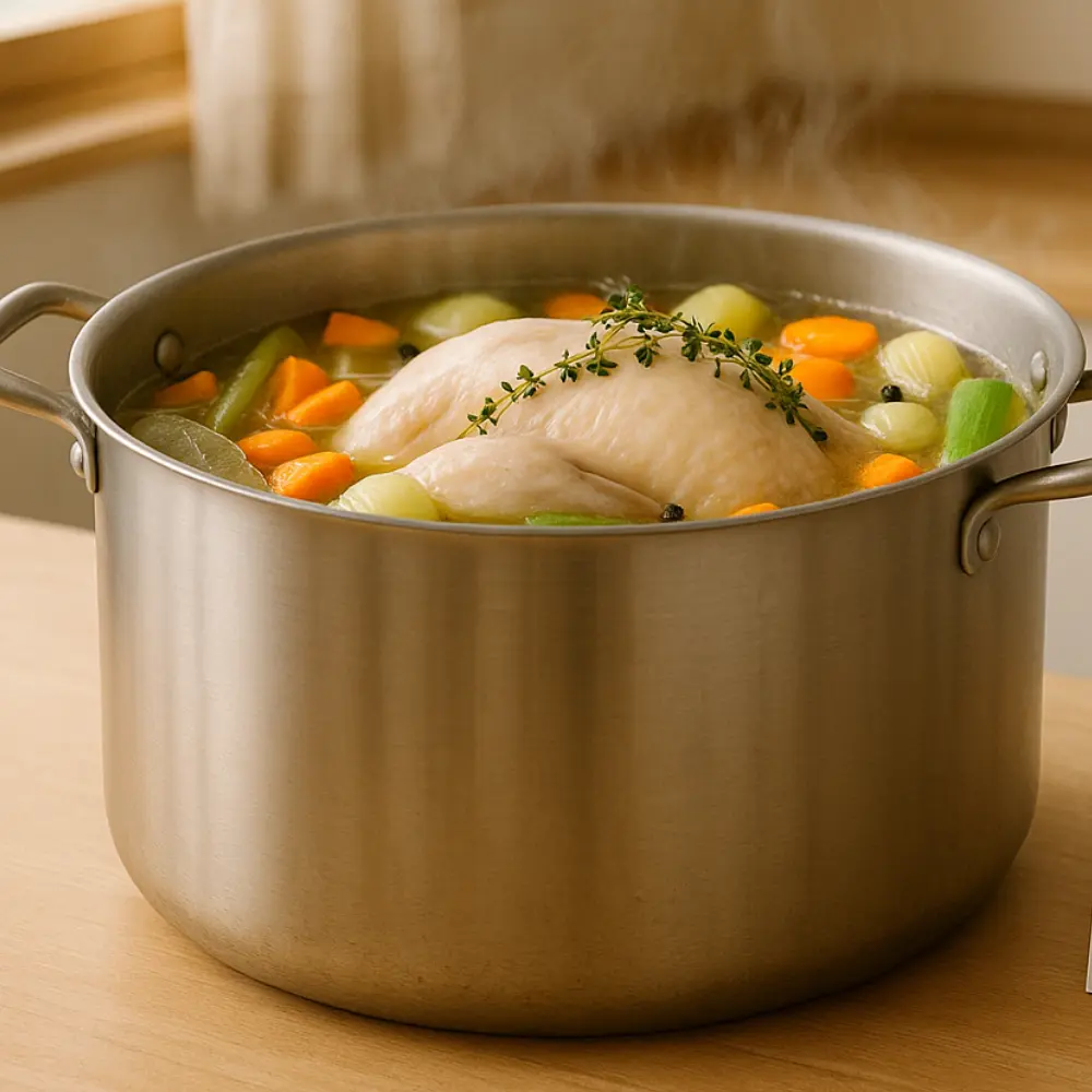 large pot place and whole chicken