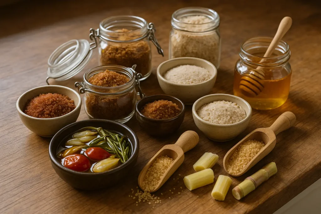 red sugar, palm sugar, coconut sugar