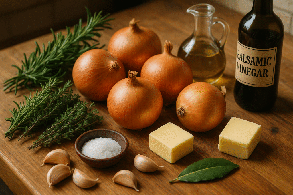 six onions, knob of butter