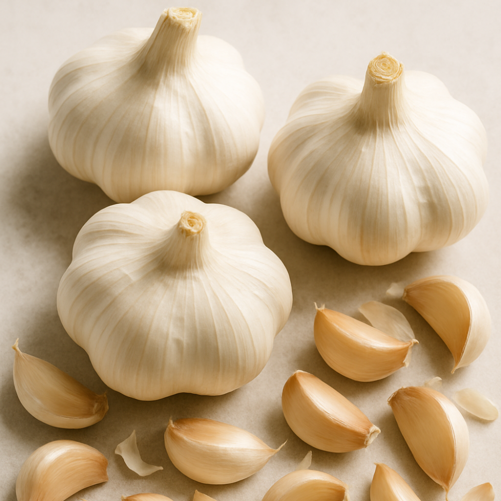 three heads of garlic and peel cloves