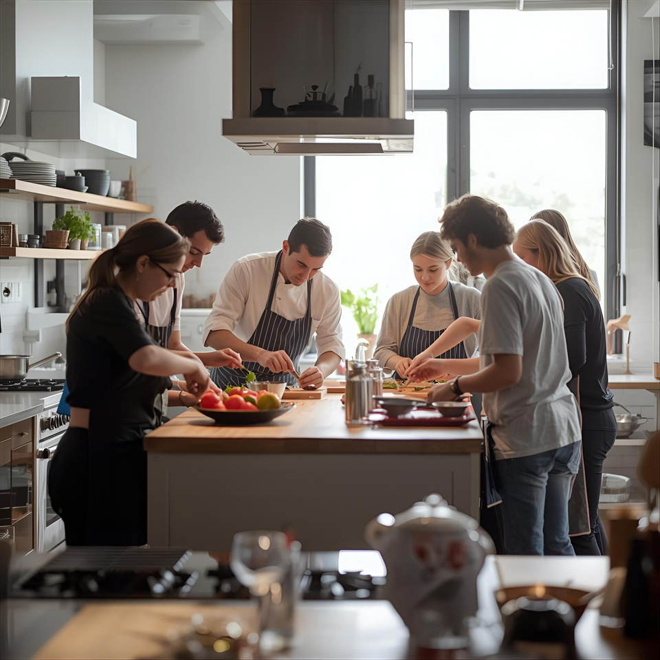 Students cooking together at a Yes Chef class