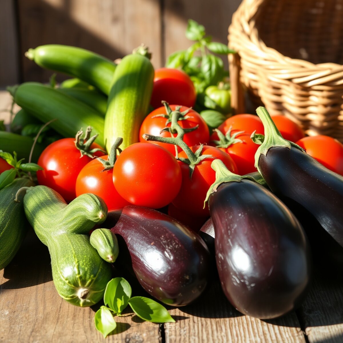 Tomatoes, zucchini and eggplant fresh from the market