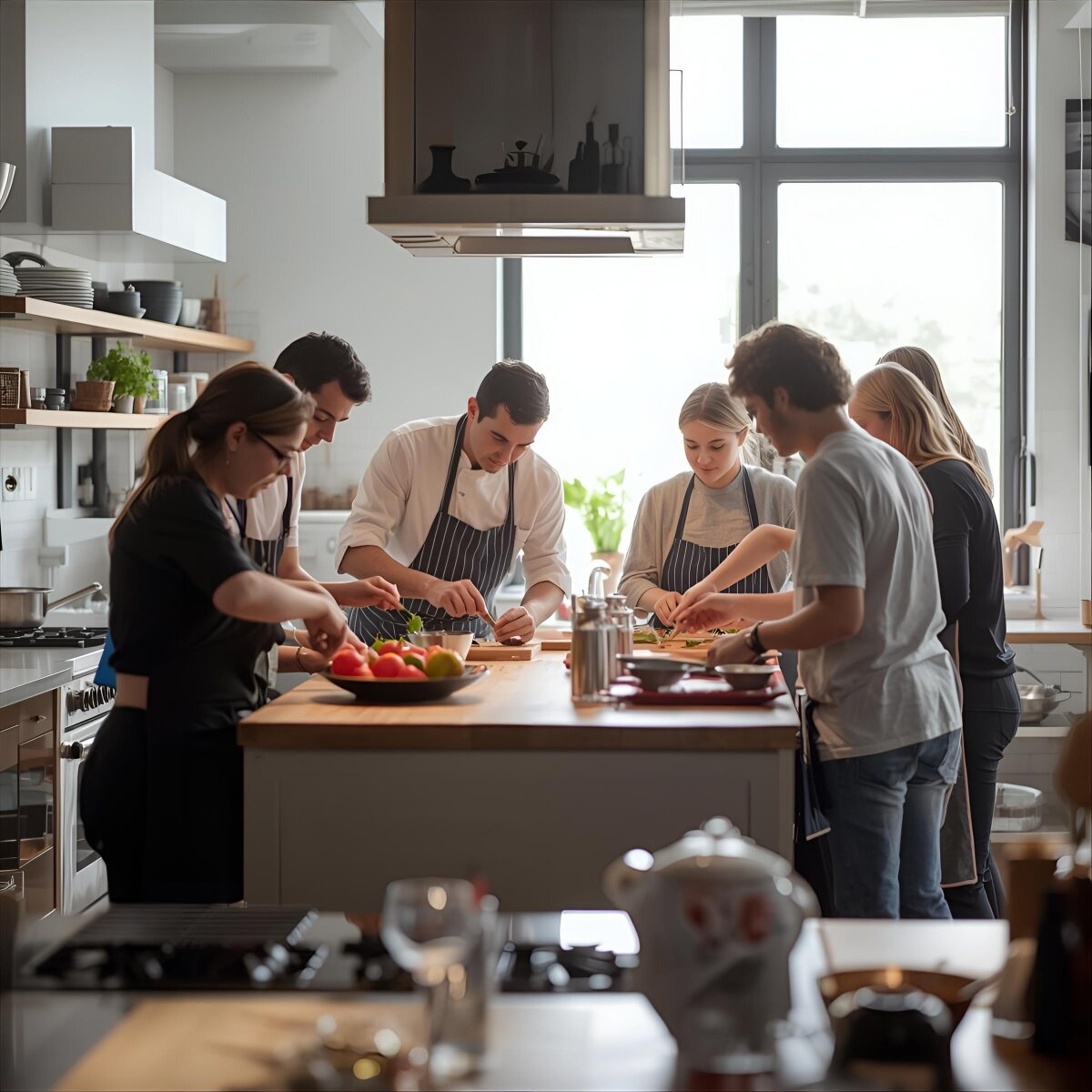 Students cooking together at a Yes Chef class