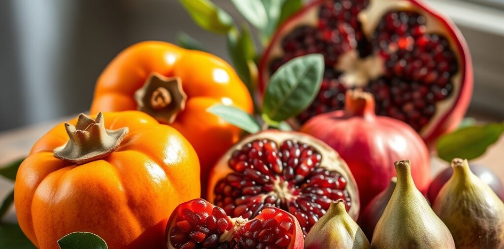 Persimmons, pomegranates and figs in season